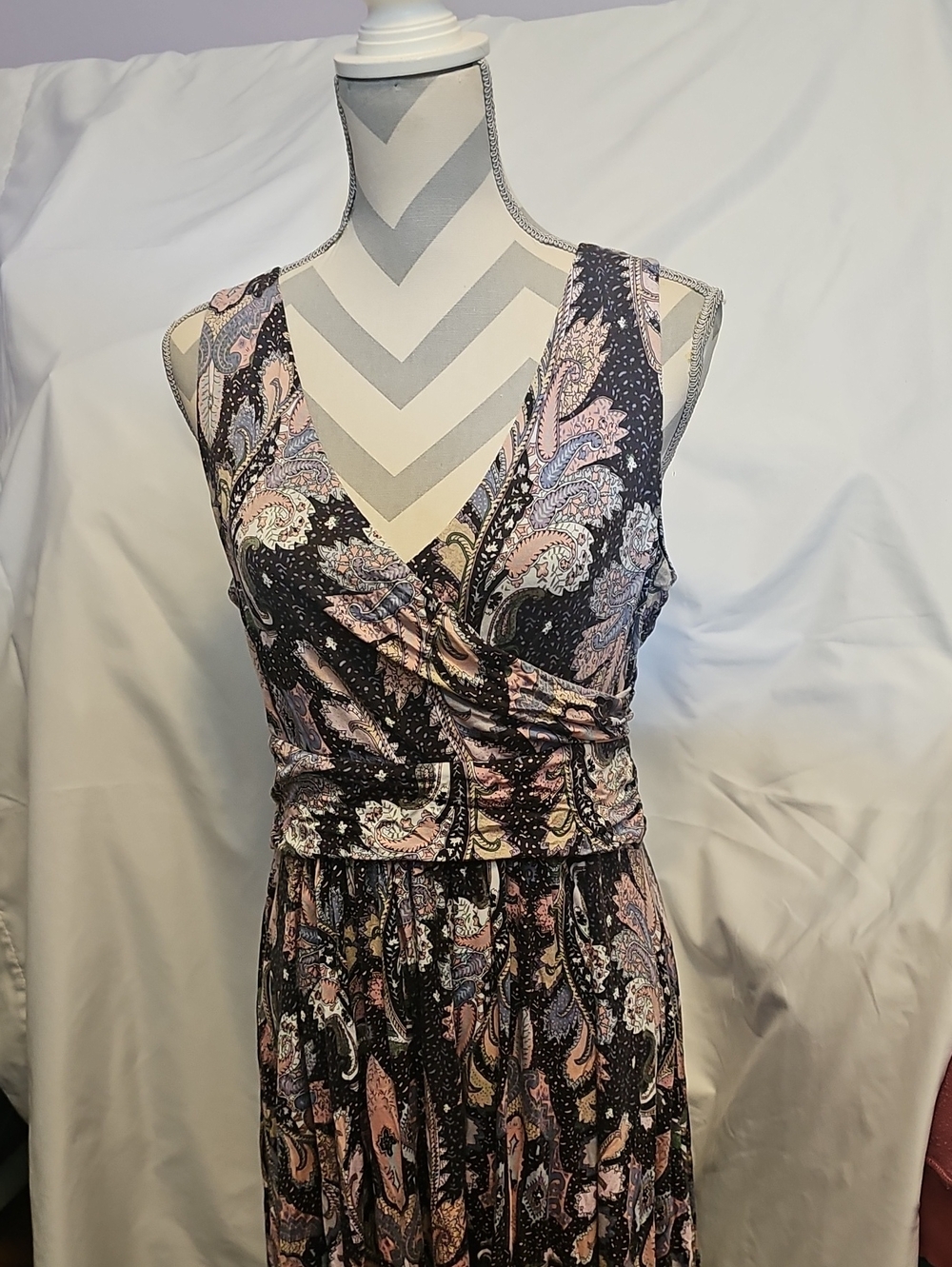 Anthropologie Paisley Wrap-Style Midi Dress with Pink & Blue Accents